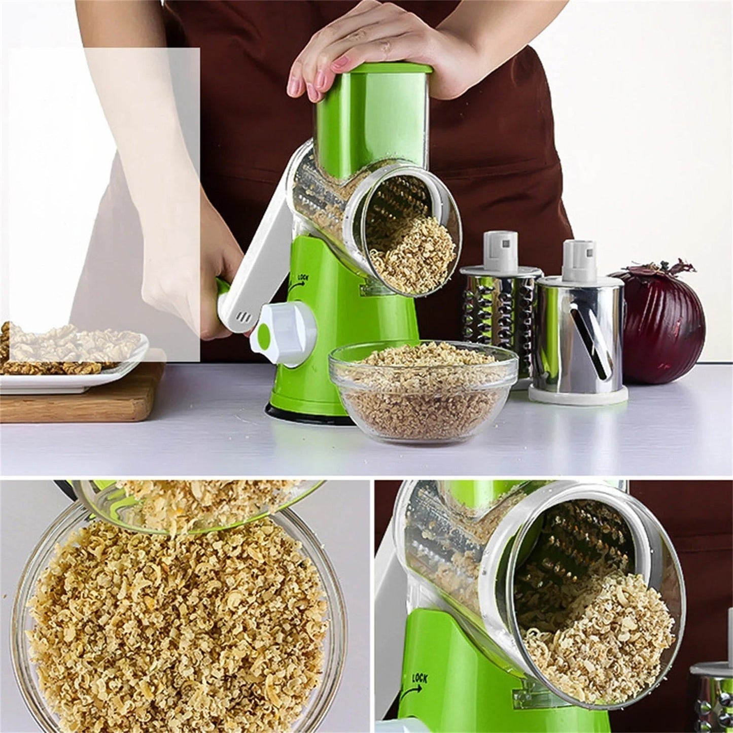 Multifunctional Vegetable Slicer Vegetable Slicer Manual Kitchen Grater Vegetable Chopper 3 in 1 Round Mandolin Cutter Potato Spiralizer Household Gadgets